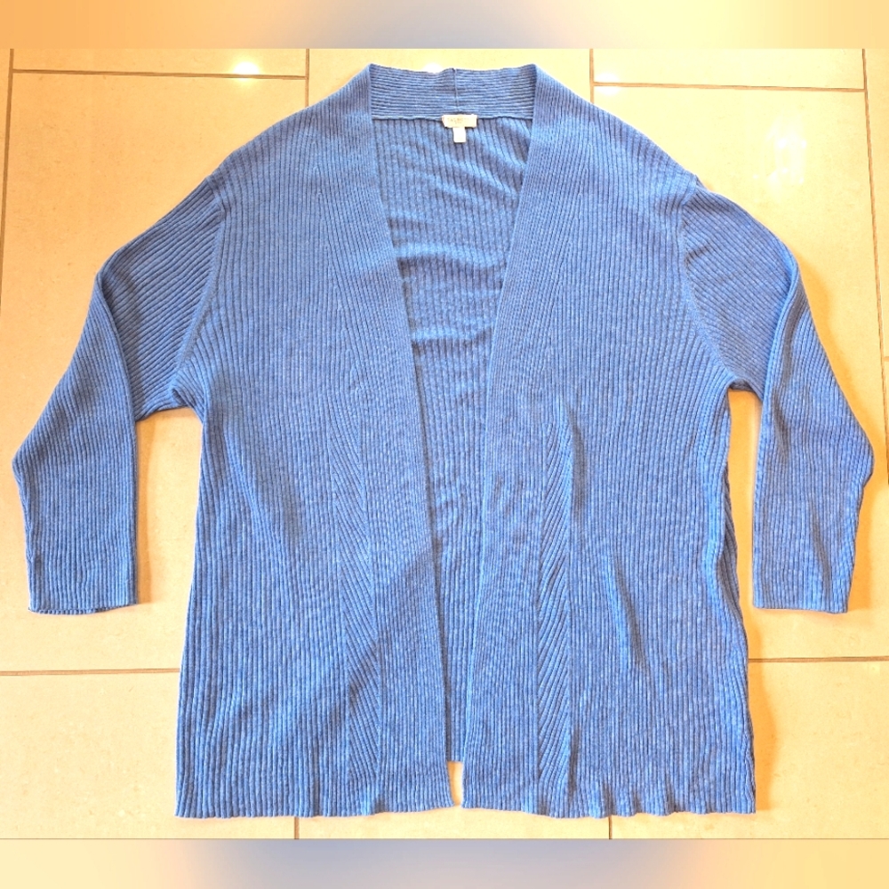 Talbots women's blue 3/4 length sleeved open cardigan sweater - size large